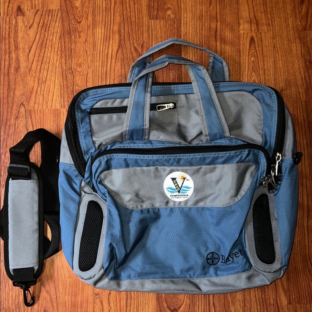 Blue Gray Nylon Business Laptop Messenger Travel Bag
